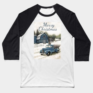 Blue retro car Christmas tree - Merry Christmas Baseball T-Shirt